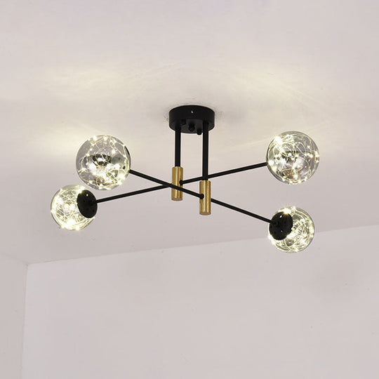 Starry Nordic Ball Semi Flush Light Fixture in Black, Smoke Glass - Ideal for Living Room Ceiling - Stylish Ceiling Lamp