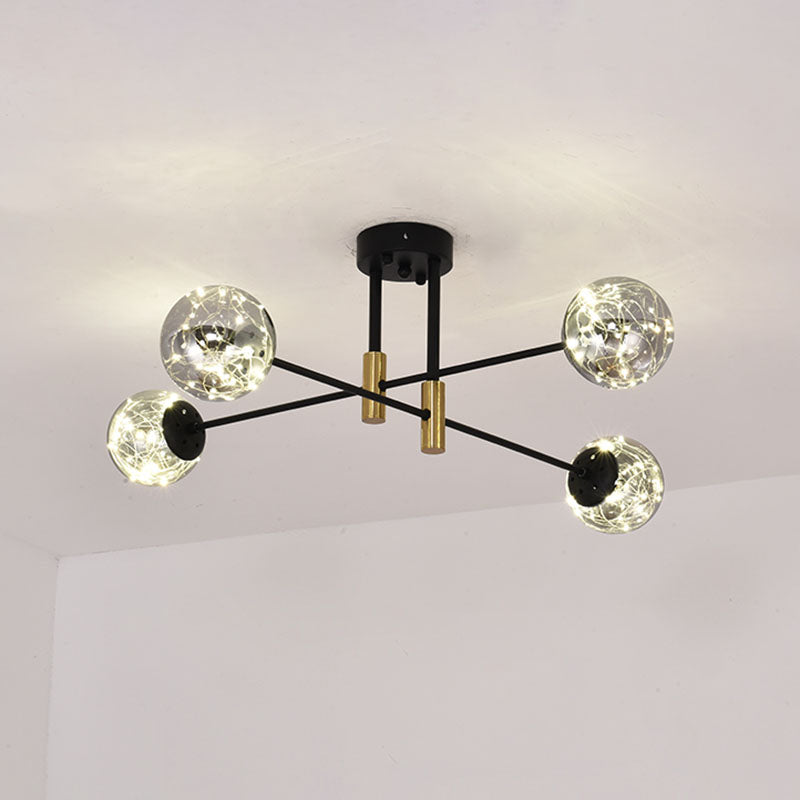 Starry Nordic Ball Semi Flush Light Fixture In Black Smoke Glass - Ideal For Living Room Ceiling