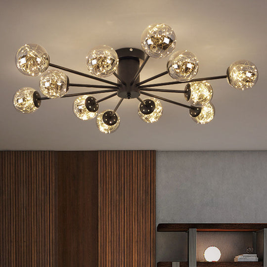 Contemporary Black Ceiling Light Fixture with Radial Smoke Grey Glass - Living Room Semi Flush Mount