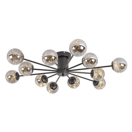 Contemporary Black Ceiling Light Fixture with Radial Smoke Grey Glass - Living Room Semi Flush Mount