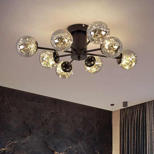 Contemporary Black Ceiling Light Fixture with Radial Smoke Grey Glass - Living Room Semi Flush Mount