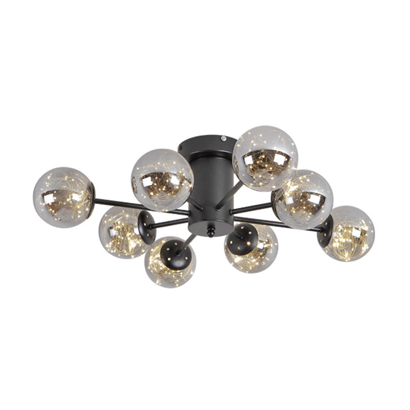 Contemporary Black Ceiling Light Fixture with Radial Smoke Grey Glass - Living Room Semi Flush Mount