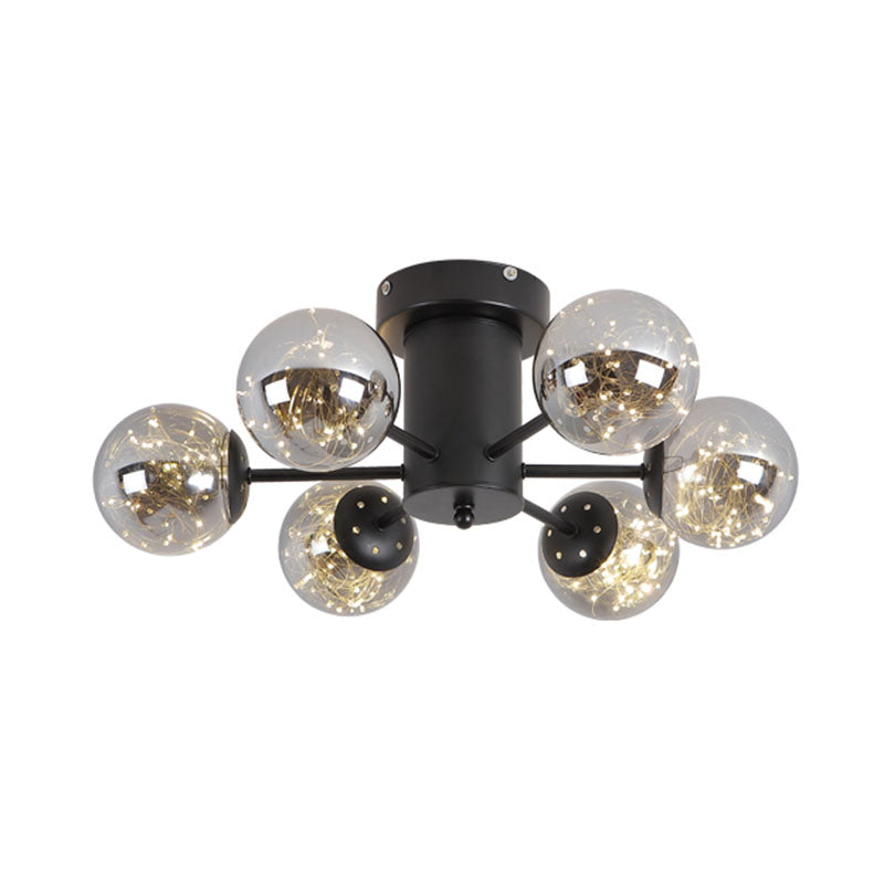 Contemporary Black Ceiling Light Fixture with Radial Smoke Grey Glass - Living Room Semi Flush Mount