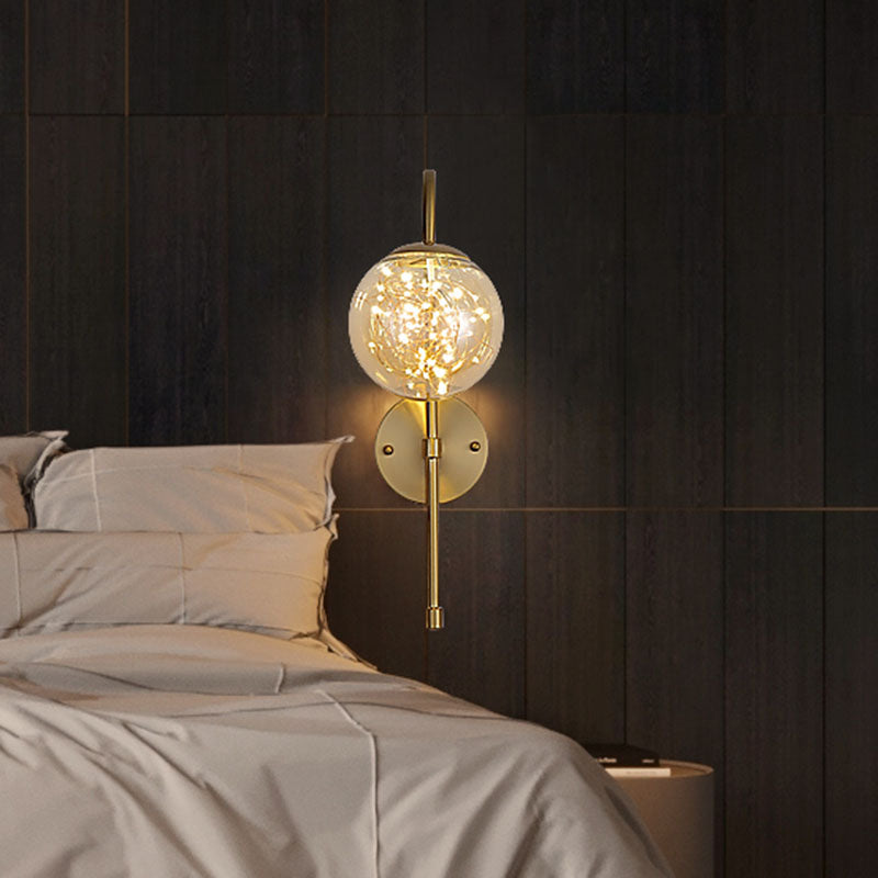 Gold Led Glass Wall Sconce With Gooseneck Arm - Minimalist Lighting For Walls