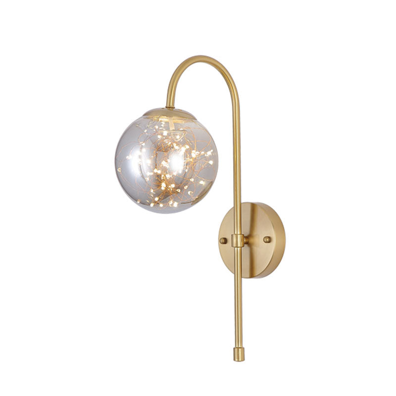 Gold Led Glass Wall Sconce With Gooseneck Arm - Minimalist Lighting For Walls Smoke Gray