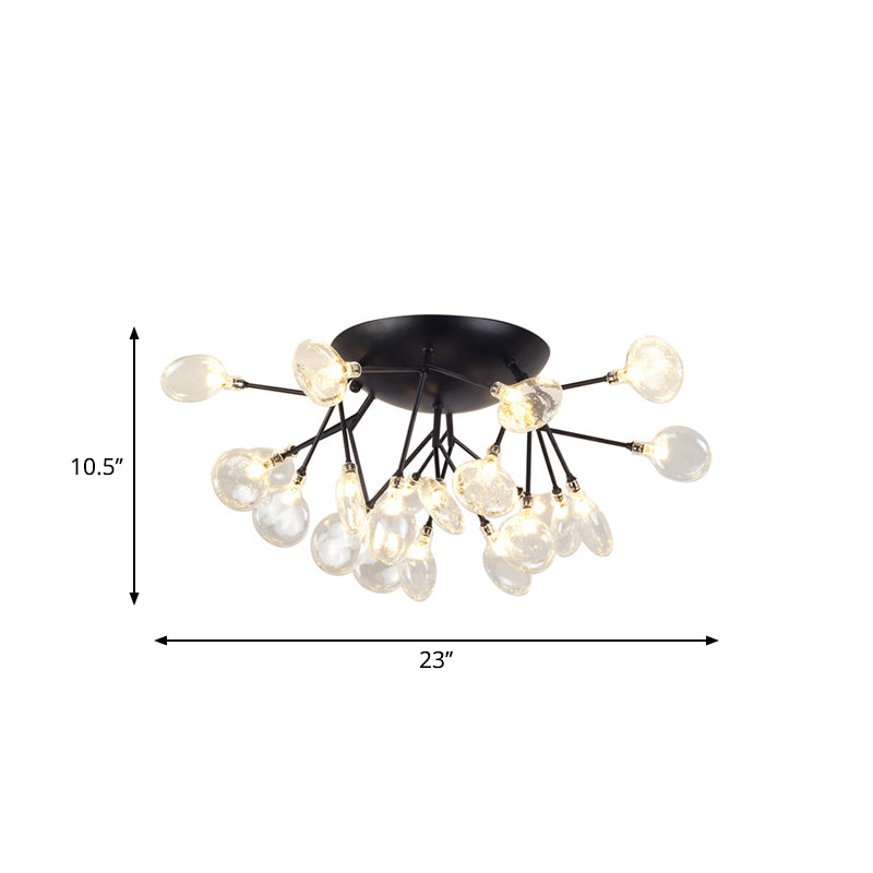 Modernist Led Black Ceiling Flush Mount Lamp Clear Glass Shade Perfect For Living Room