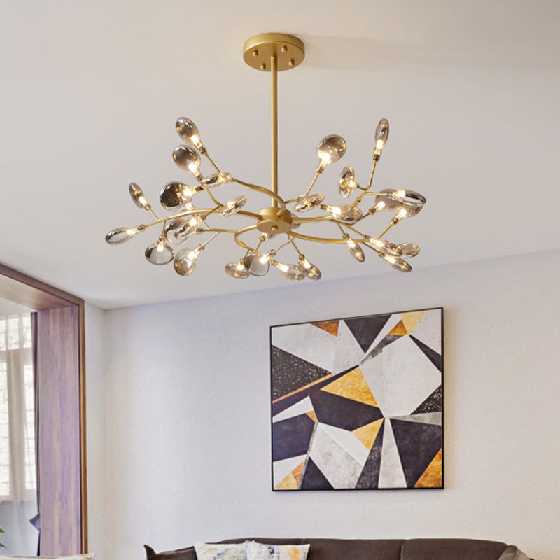 Modern Acrylic Ceiling Chandelier with LED Suspension - Gold Finish | Leaves Design for Living Room