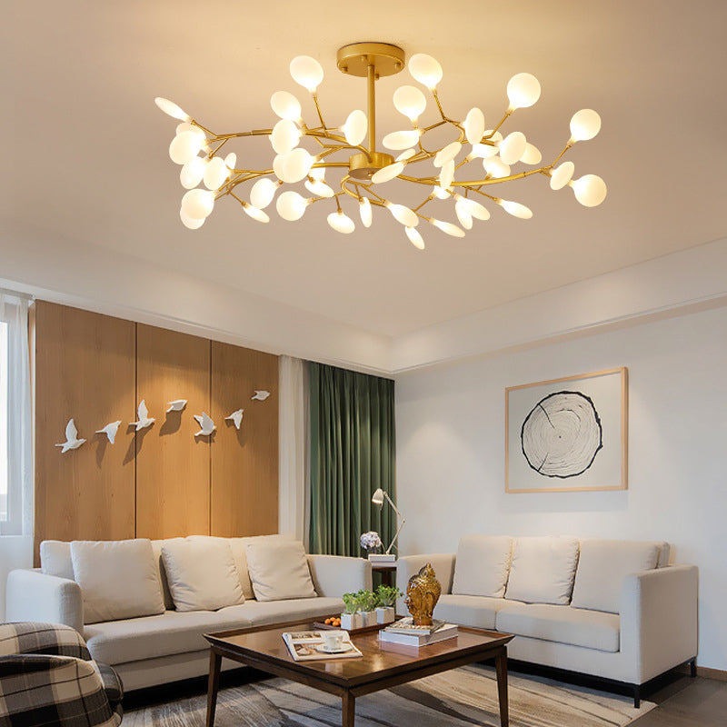 Gold Acrylic Leaf Chandelier With Modern Led Suspension - Perfect For Living Room