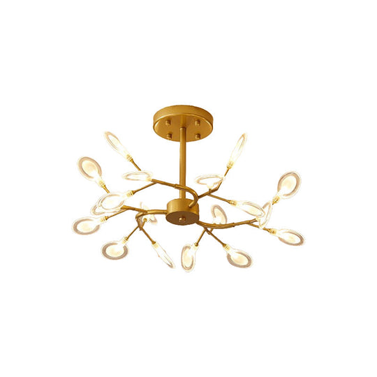 Gold Acrylic Leaf Chandelier With Modern Led Suspension - Perfect For Living Room