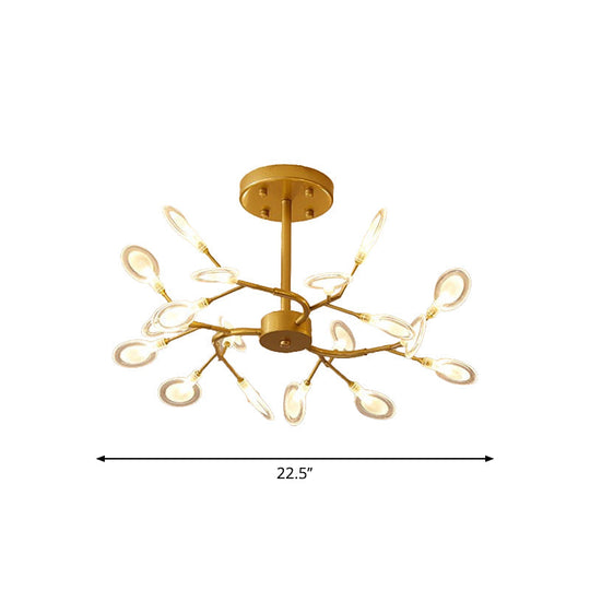 Modern Acrylic Ceiling Chandelier with LED Suspension - Gold Finish | Leaves Design for Living Room