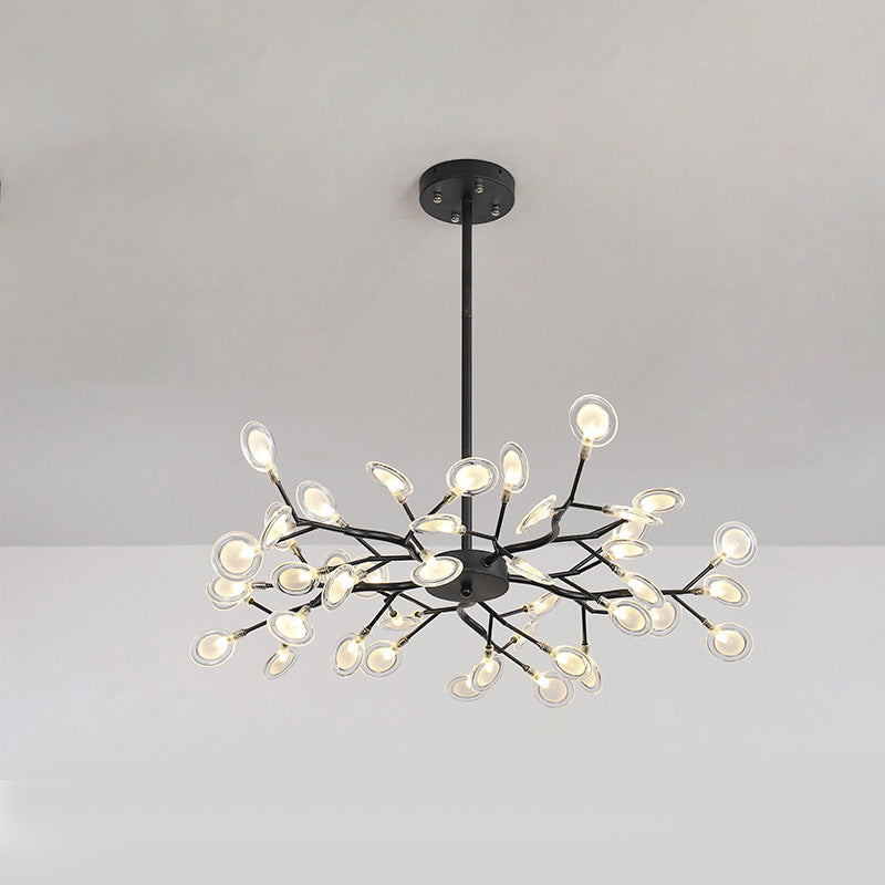 Branch-Like Wireframe Led Chandelier: Modern Metal Hanging Light For Living Room 45 / Black B