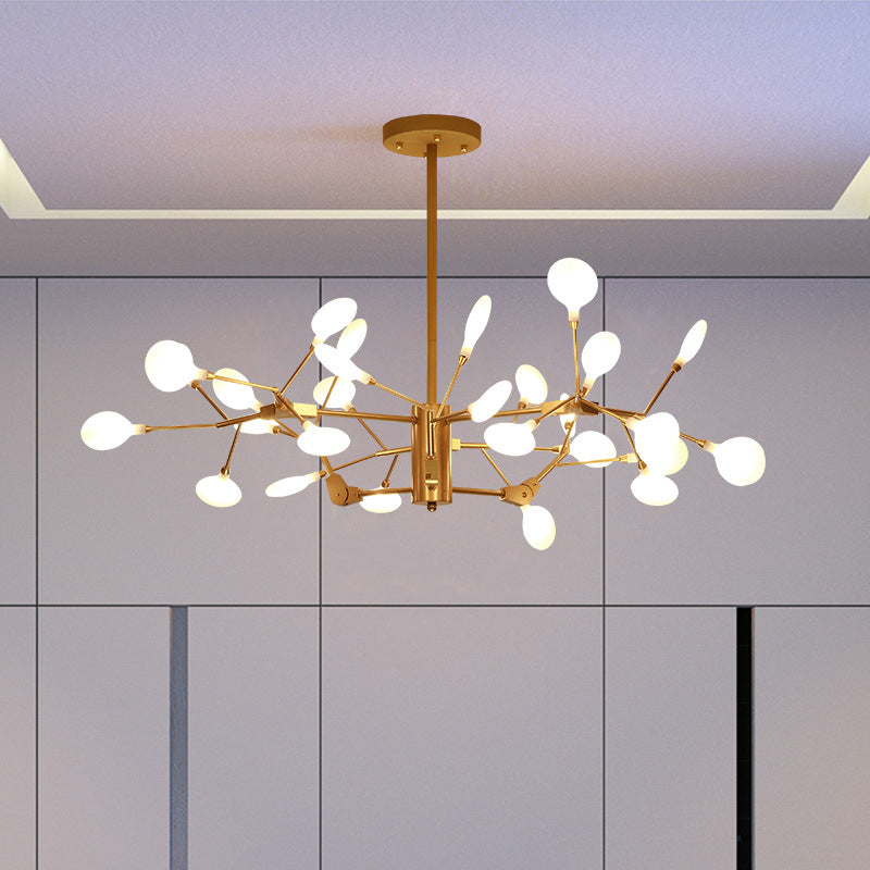 Gold LED Metal Branch Chandelier - Simple Hanging Pendant for Dining Room Ceiling