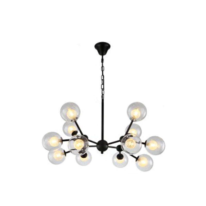 Contemporary Black Chandelier Light Fixture with Clear & Frosted Glass