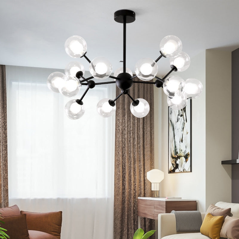 Contemporary Black Chandelier Light Fixture with Clear & Frosted Glass