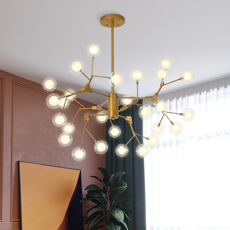 Minimalist Gold Wireframe Chandelier: Branch-Like Metal Pendant Light for Living Room