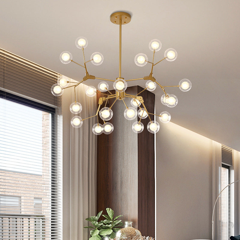 Minimalist Gold Wireframe Chandelier: Branch-Like Metal Pendant Light for Living Room