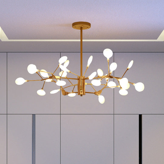 Minimalist Gold Wireframe Chandelier: Branch-Like Metal Pendant Light for Living Room