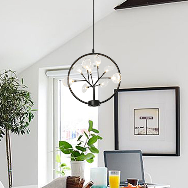 Modern Metal Circle Ceiling Light With Firefly Design - 9-Bulb Corridor Chandelier