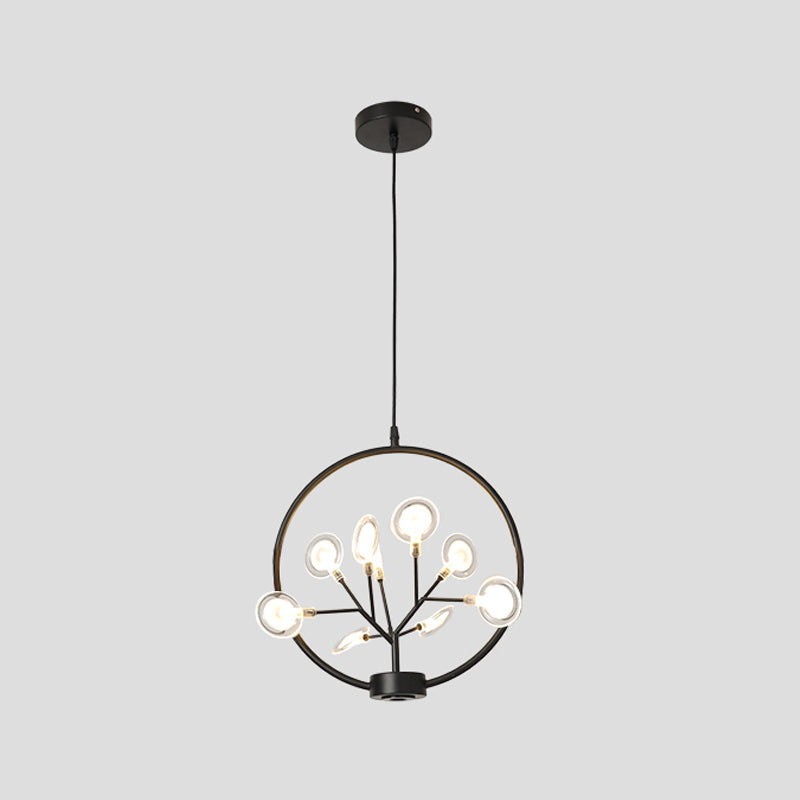 Modern Metal Circle Hanging Ceiling Light - 9 Bulbs Chandelier with Firefly Design