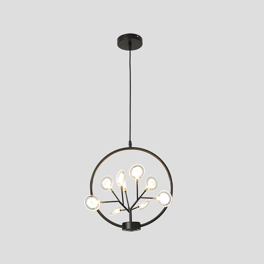 Modern Metal Circle Ceiling Light With Firefly Design - 9-Bulb Corridor Chandelier Black / B