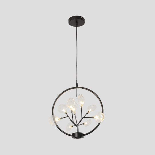 Modern Metal Circle Hanging Ceiling Light - 9 Bulbs Chandelier with Firefly Design