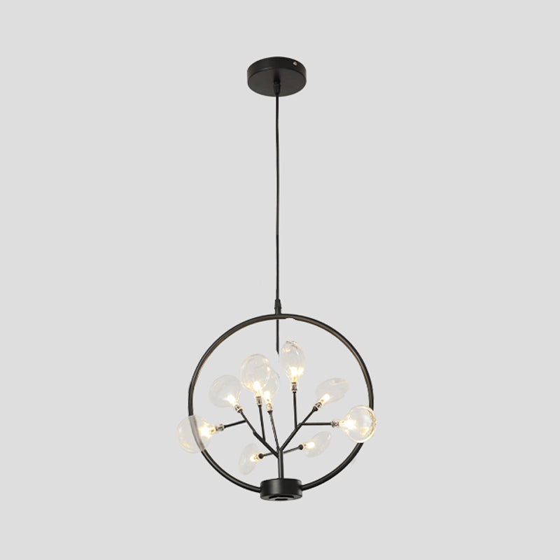 Modern Metal Circle Ceiling Light With Firefly Design - 9-Bulb Corridor Chandelier Black / C