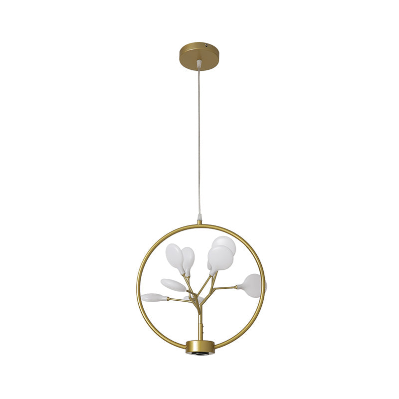 Modern Metal Circle Hanging Ceiling Light - 9 Bulbs Chandelier with Firefly Design