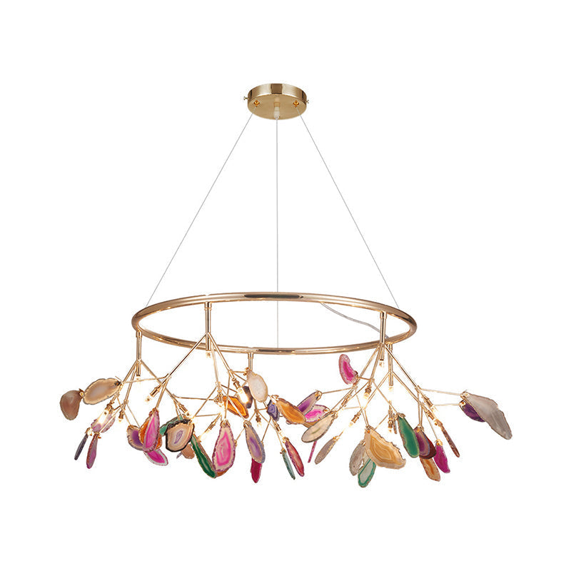 Modern Led Leaf Agate Pendant Chandelier In Gold - Perfect For Living Rooms