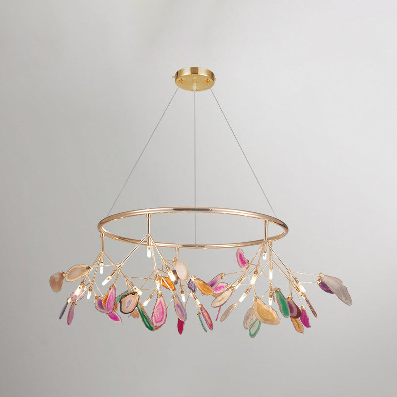 Modern Leaf Agate Pendant Chandelier - LED Gold Hanging Light for Living Room