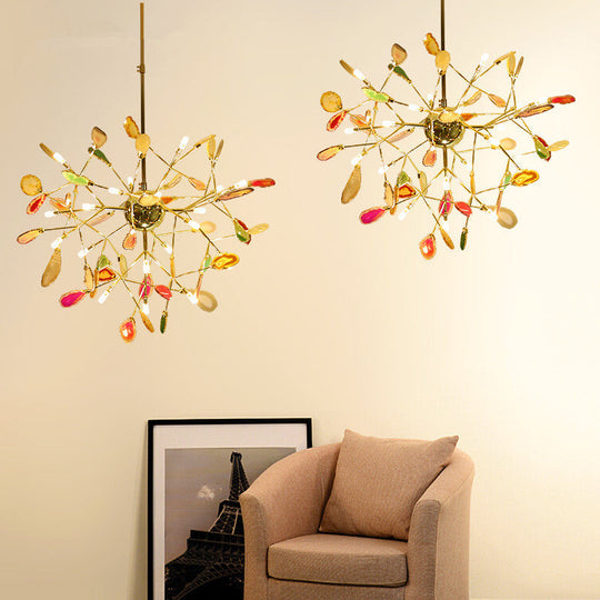 Modern Led Leaf Agate Pendant Chandelier In Gold - Perfect For Living Rooms / Small C