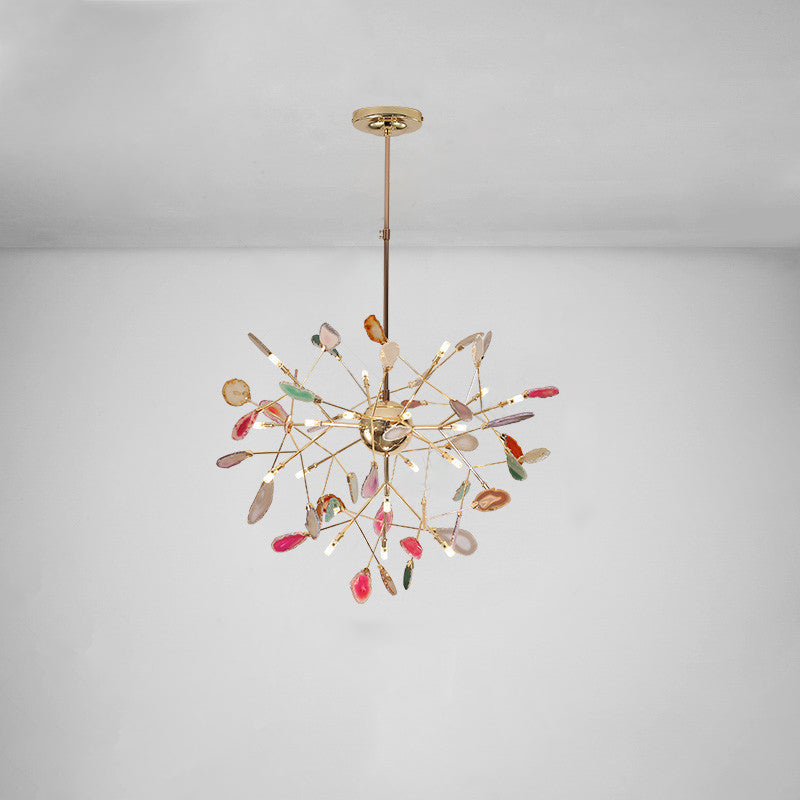 Modern Led Leaf Agate Pendant Chandelier In Gold - Perfect For Living Rooms