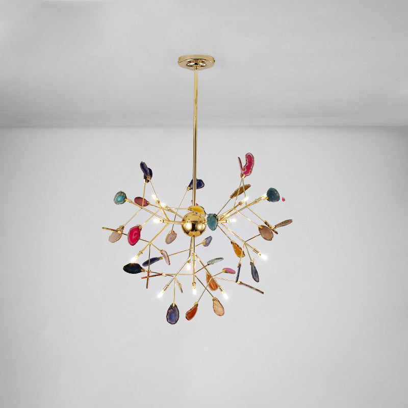 Modern Led Leaf Agate Pendant Chandelier In Gold - Perfect For Living Rooms