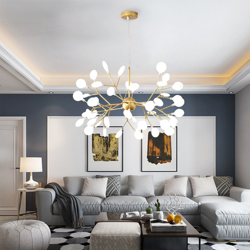 Contemporary Gold Acrylic Leaf Chandelier: LED Ceiling Lamp for Living Room