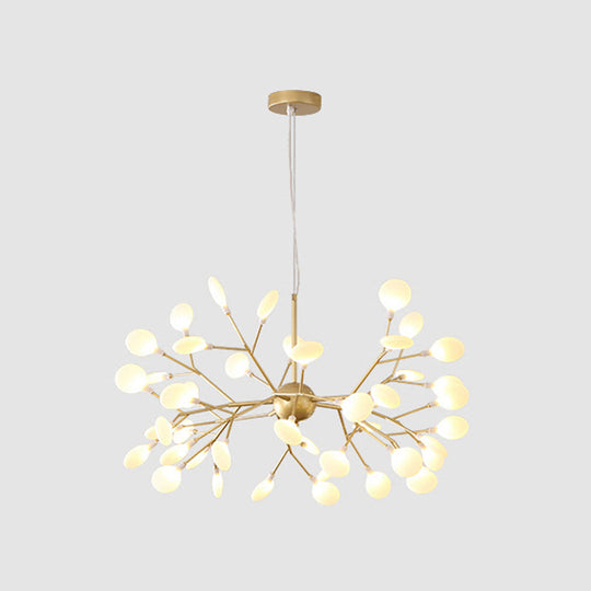 Contemporary Gold Acrylic Leaf Chandelier: LED Ceiling Lamp for Living Room