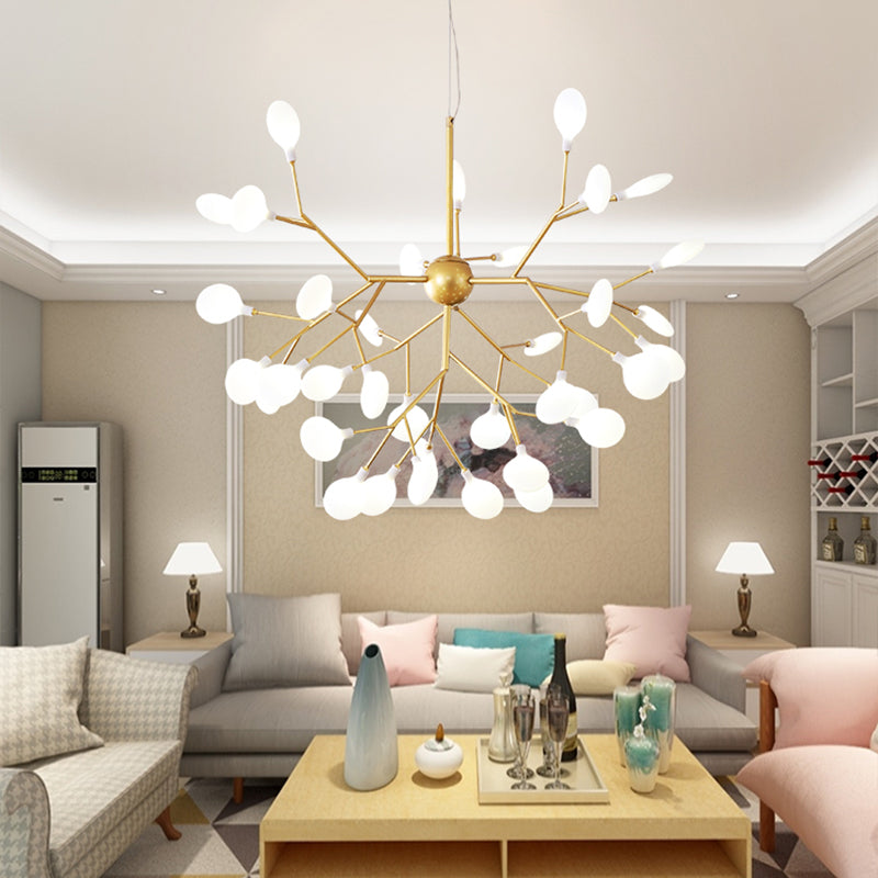 Contemporary Gold Acrylic Leaf Chandelier: LED Ceiling Lamp for Living Room