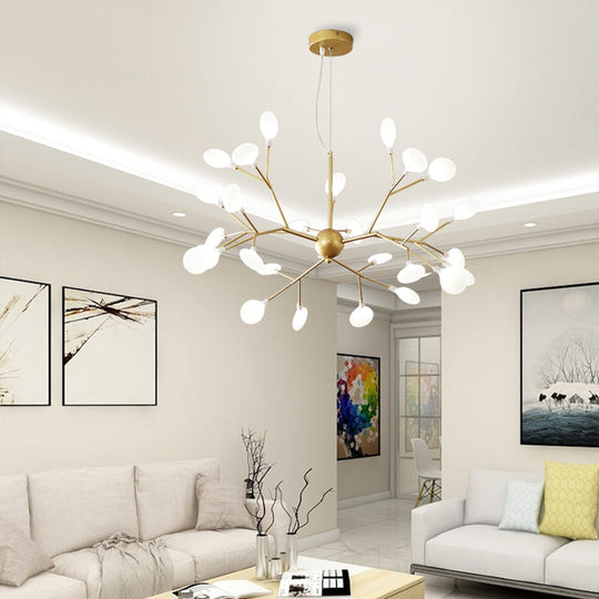 Contemporary Gold Acrylic Leaf Chandelier: LED Ceiling Lamp for Living Room