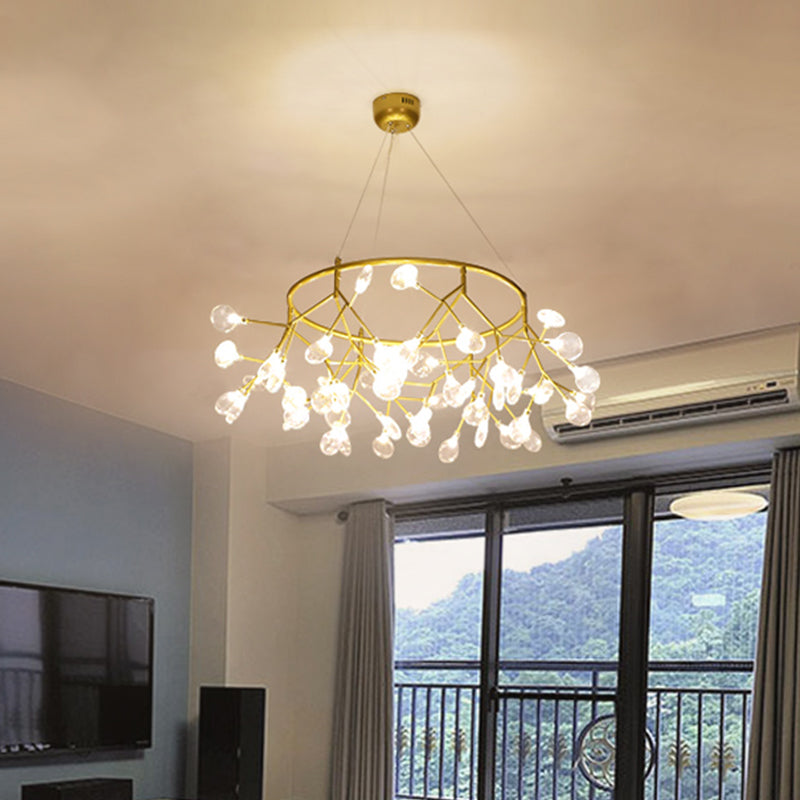 Modern Led Twig Pendant Lamp - Minimalistic Metallic Chandelier For Living Room 36 / Gold Circle