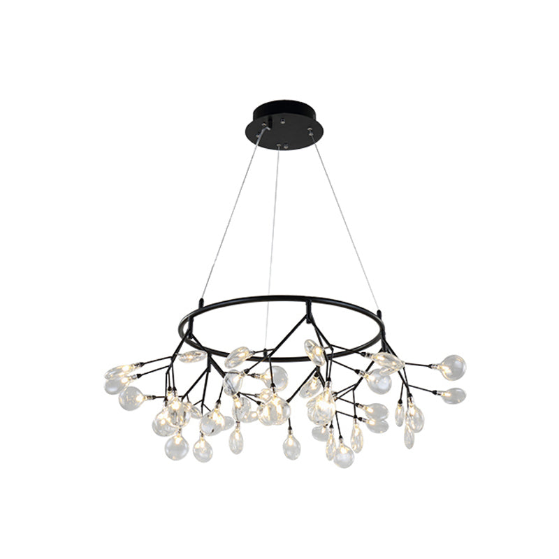 Modern Led Twig Pendant Lamp - Minimalistic Metallic Chandelier For Living Room 36 / Black Circle