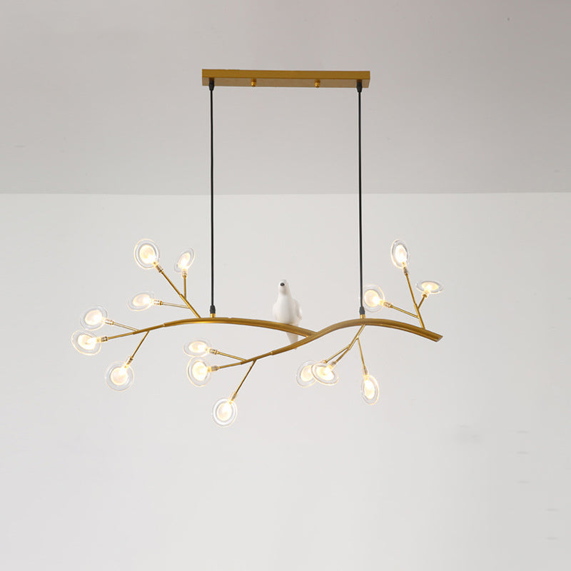 Contemporary Acrylic Led Pendant Light With Bird Decoration - Branch Dining Room Island Lamp Kit