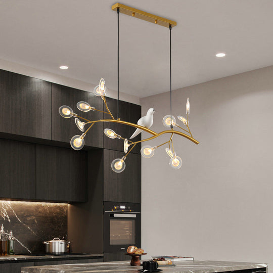 Contemporary Acrylic Led Pendant Light With Bird Decoration - Branch Dining Room Island Lamp Kit