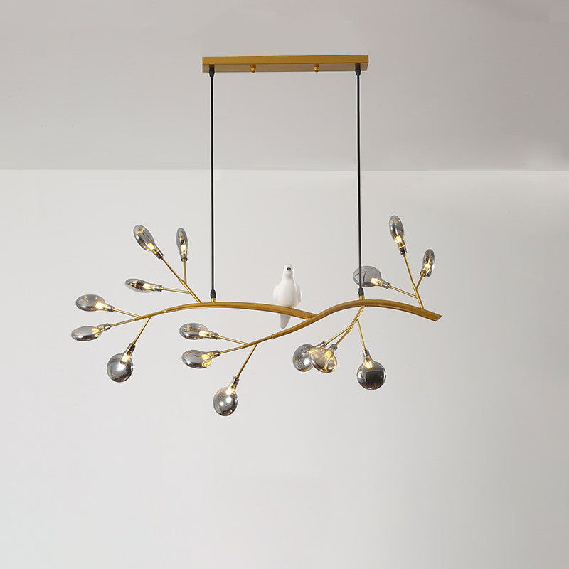 Contemporary Acrylic Led Pendant Light With Bird Decoration - Branch Dining Room Island Lamp Kit