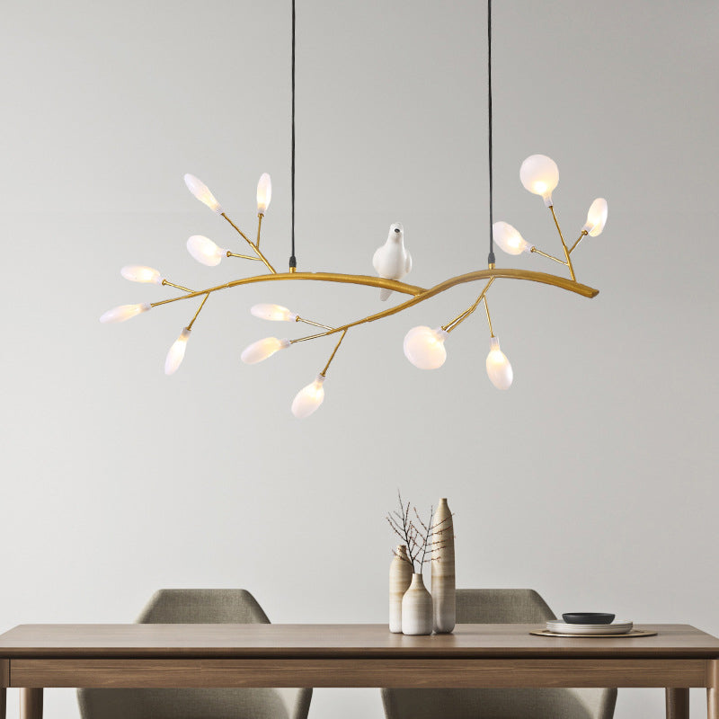 Contemporary Acrylic Led Pendant Light With Bird Decoration - Branch Dining Room Island Lamp Kit