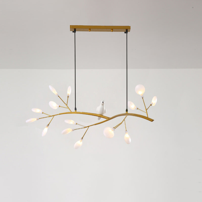 Contemporary Acrylic Led Pendant Light With Bird Decoration - Branch Dining Room Island Lamp Kit