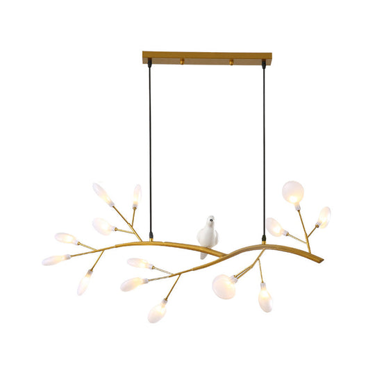 Contemporary Acrylic Led Pendant Light With Bird Decoration - Branch Dining Room Island Lamp Kit