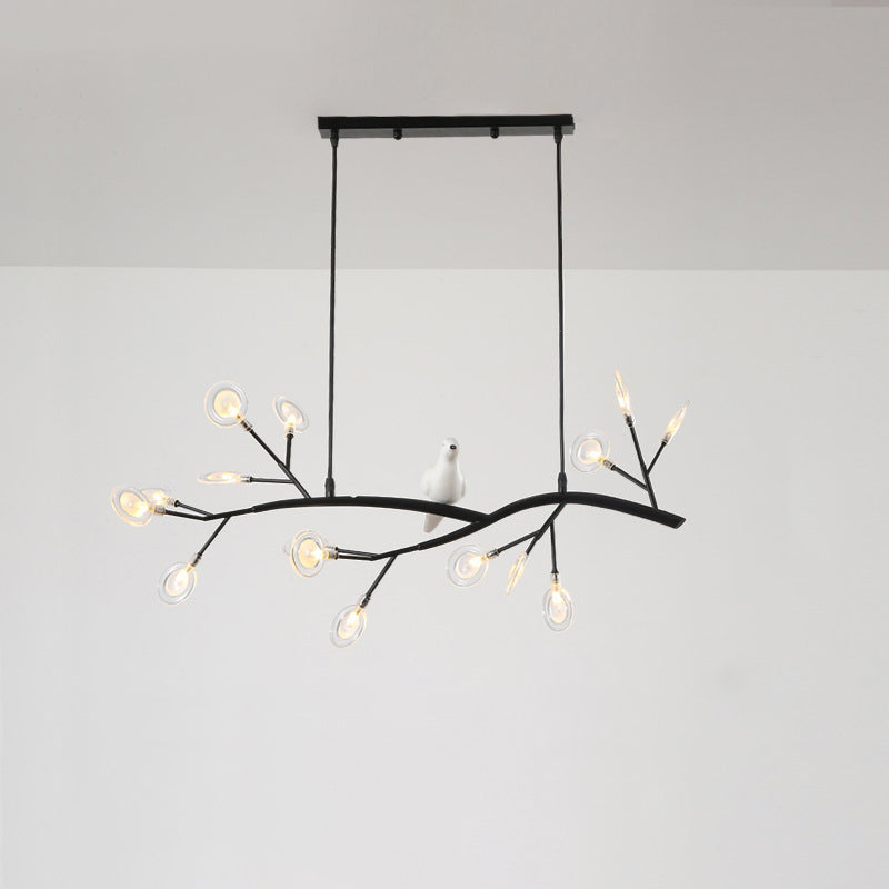 Contemporary Acrylic Led Pendant Light With Bird Decoration - Branch Dining Room Island Lamp Kit