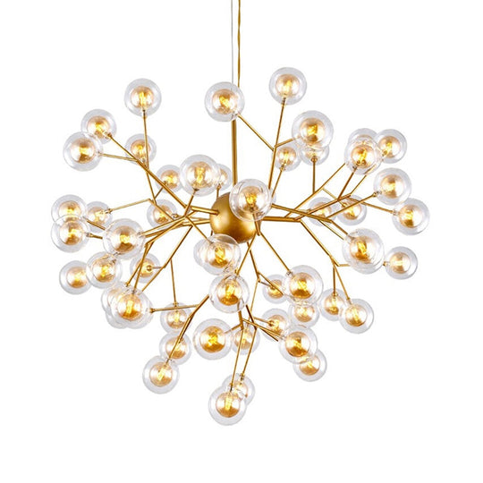 Simplicity Led Chandelier Bubble Pendant Light With Dual Glass Shade For Living Room 63 / Gold