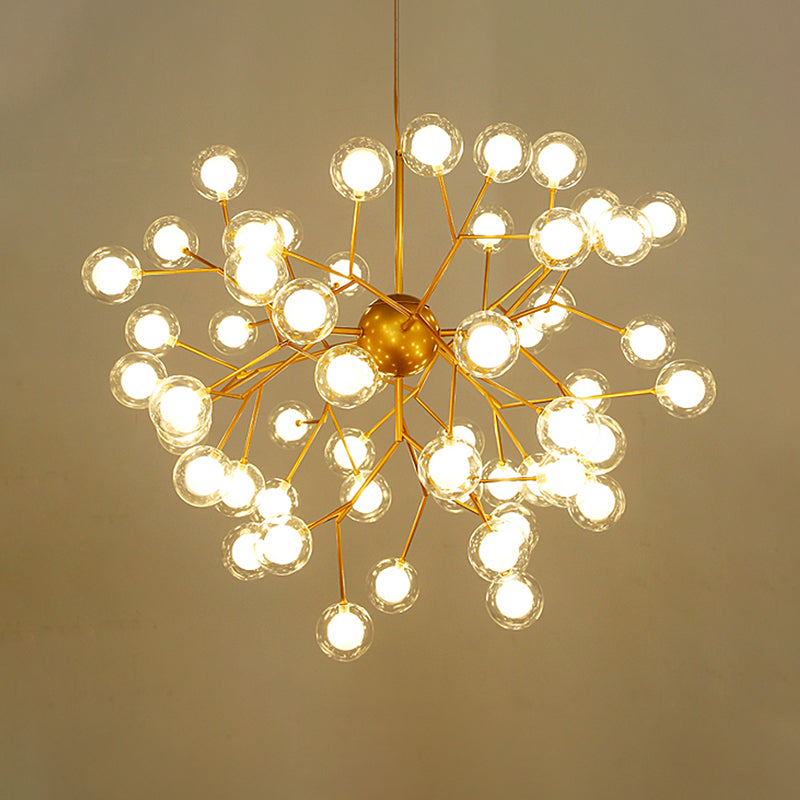 Simplicity Led Chandelier Bubble Pendant Light With Dual Glass Shade For Living Room