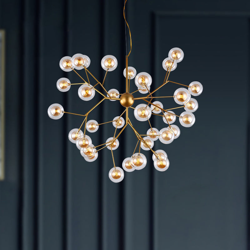 Simplicity Led Chandelier Bubble Pendant Light With Dual Glass Shade For Living Room