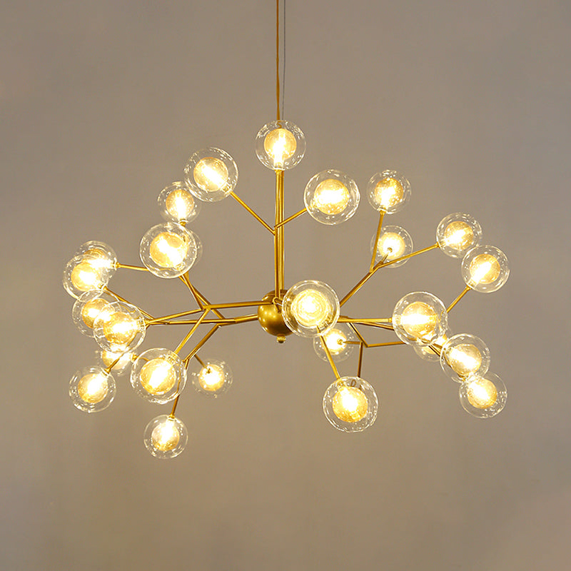 Simplicity Led Chandelier Bubble Pendant Light With Dual Glass Shade For Living Room 27 / Gold