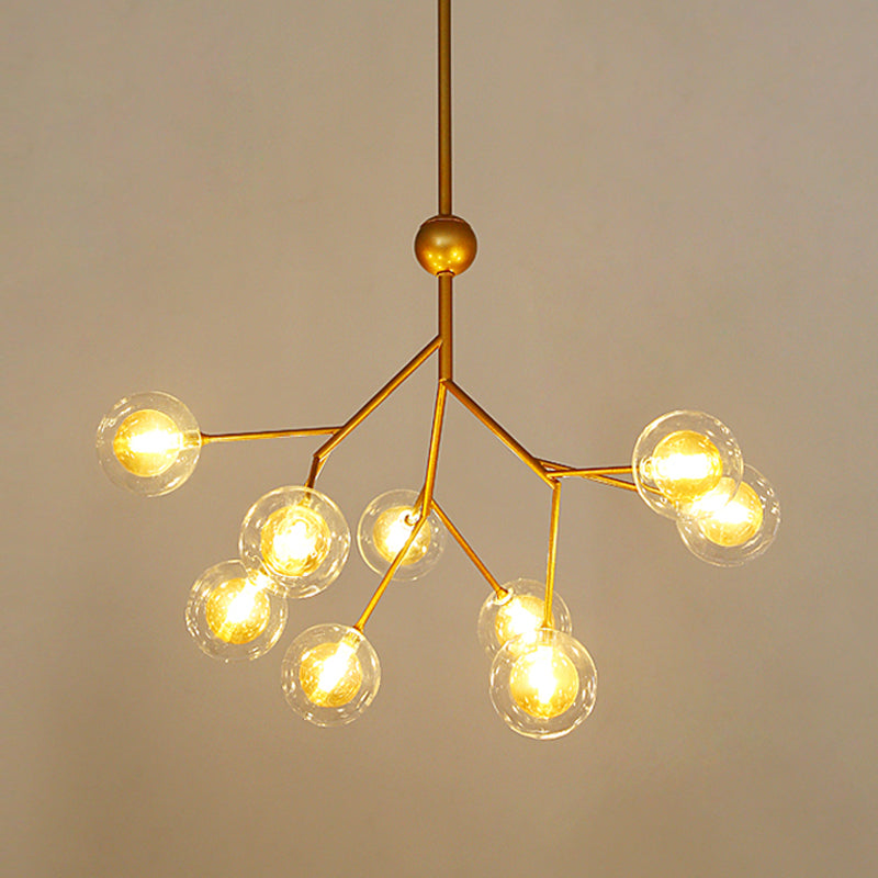 Simplicity Led Chandelier Bubble Pendant Light With Dual Glass Shade For Living Room 9 / Gold